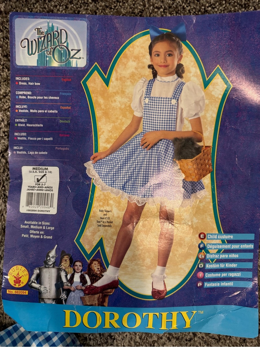 Wizard of Oz Dorothy Kids Costume in Blue Gingham with Hair Bow